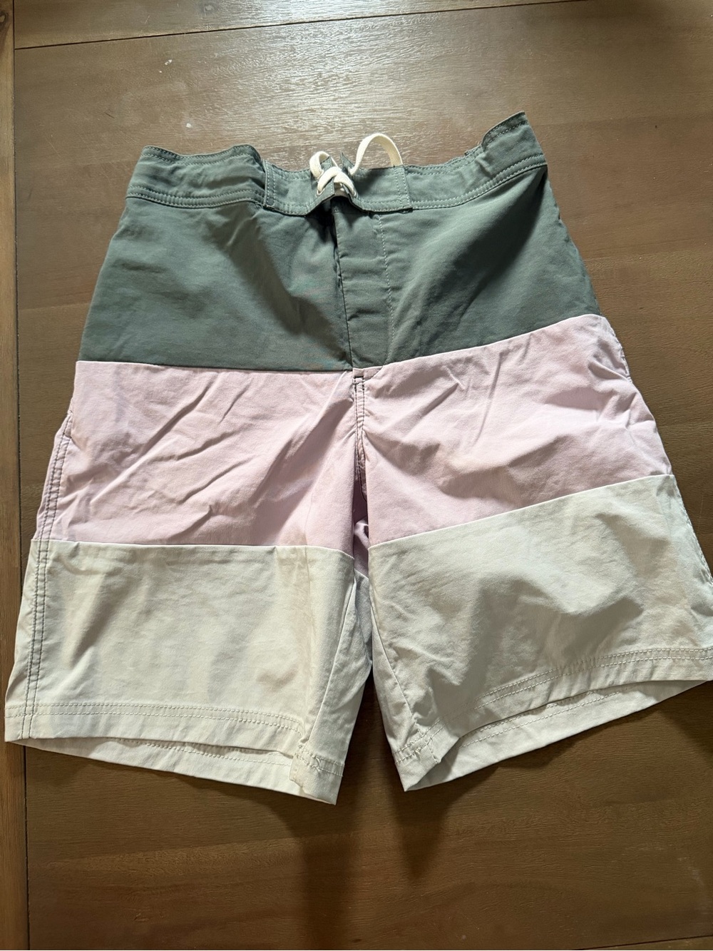 H&M Men's Colorblock Swim Trunks in Olive, Pink, and Cream